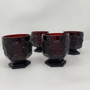 4 Avon Cape Cod Ruby Red 4 Footed Beverage Glasses - Picture 1 of 5