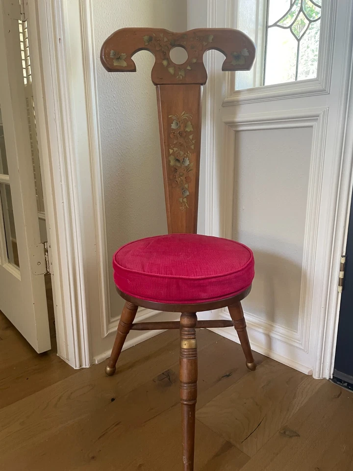 Banqueta vintage moderna de meados do século 3 pernas – assento de veludo dourado, design da década de 1950 - Imagem 1 de 2