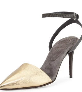 New Brunello Cucinelli $1425 10US/40IT Pointy Leather/Monili Ankle-Strap Pumps - Picture 1 of 24