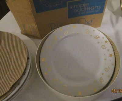 Pampered Chef Gold Stars 8 1/4 in Salad/Dessert Plates Set 4 New In Box - Image 1 of 4