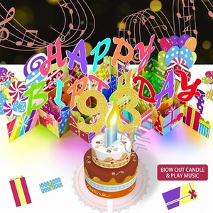 Gumry 93RD Musical Birthday PopUp Card Blowable Colorful Light Candle 3D Card... - Picture 1 of 3