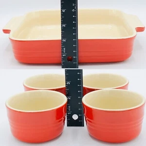 RED Le Creuset Baking Dish and Le Creuset Ramekins MINT - Picture 1 of 8