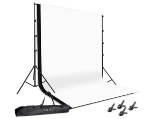 Photo Background Stand Kit 8.5'x10' Muslin White & Black Backdroops 4 Clamps Bag - Picture 1 of 10