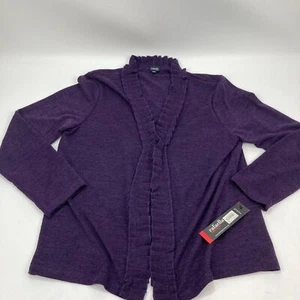 Rafaella Petite Cardigan Size PL Ruffle Purple one button closure NWT - Picture 1 of 11