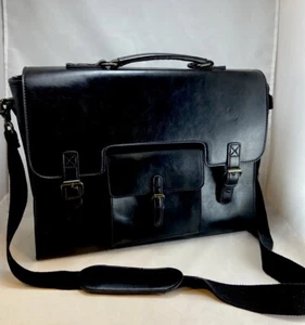 Neu schwarze Leder Laptop-/Kuriertasche mit Druckknopffächern - Bild 1 von 8