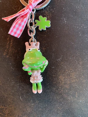 Schlüsselanhänger Massiv Keramik FROSCH Phantasiewesen Ring + Kette silberfarbig - Bild 1 von 4