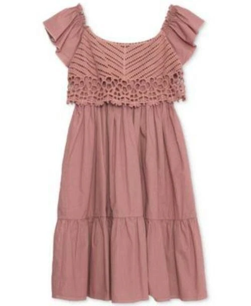 SPEECHLESS Kids' Big Girls Cotton Crochet Babydoll Dress In Mauve Jm