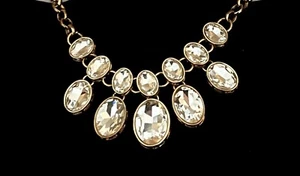 Vintage 19" Grob Facettiert Strass Latz Kragen Gold Ton Halskette Halsband - Bild 1 von 3
