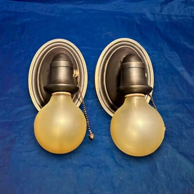 Antique Pair Brass Wall Sconces Fixtures Nice Finish Rewired 2F - Image 1 of 4