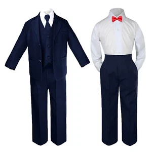 Hermosala New Baby Toddler Boys 5pcs NAVY Formal Tie Suit a Free Color Bow Tie - Picture 1 of 18