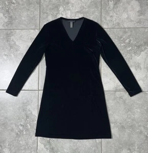 Banana Republic Vtg Velvet V Neck A Line Dress Long Sleeve Goth y2k 90s Black S - Picture 1 of 11