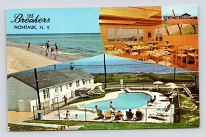 Tarjeta postal The Breakers Resort Motel Montauk Point NY Ocean vista múltiple de colección sin usar - Imagen 1 de 2