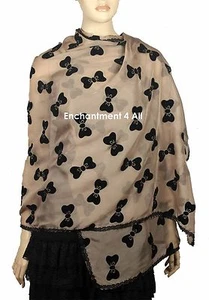 Large Stunning Handmade 70"x28" Fashion Scarf Wrap Chiffon w/ BOW Pattern, Camel - Picture 1 of 4