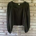 H&M Women's Long-Sleeved Top/Blouse Size S Black Puff-Sleeve Square Neckline