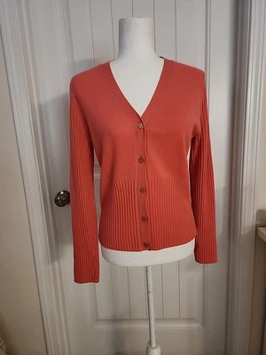 Cárdigan Suéter Tory Burch Coral Mezcla Cachemira Cuello en V Botón Delantero M/L Acanalado Foto 1 de 4