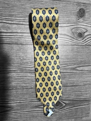 男式 Bruno Piattelli 白金领带 100% 真丝美国制造金色蓝色几何图案 — 第 1/4 张图片