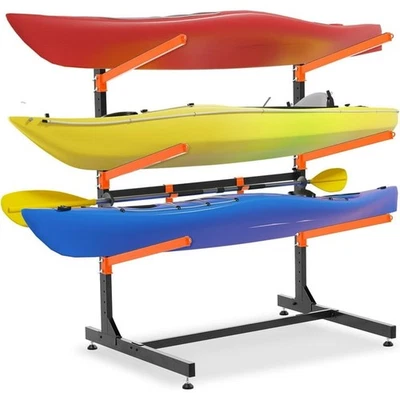 UOKRR Kayak Storage Rack, Freestanding 3tier Heavy Duty Adjustable Kayaks, Canoes, SUP