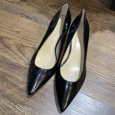 ZAPATOS DE TACÓN DE GATITO PUNTA PUNTIAGUDA CHAROL NEGRO ANN TAYLOR 9M Foto 1 de 4