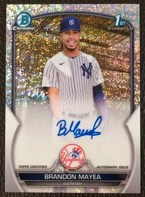 2023 Bowman Chrome Speckle Refractor /299 Brandon Mayea Auto Yankees Prospect  - Image 1 of 4