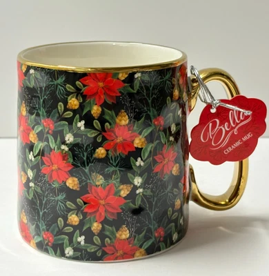 Bella by 10 Strawberry Street Holiday POINSETTIA con taza dorada metálica 16 oz ¡NUEVA! Foto 1 de 4