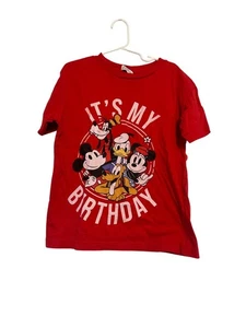 Camicia Compleanno Disney Gioventù Media Rossa Con Grafica Topolino Minnie Paperino Pippo B - Foto 1 di 3