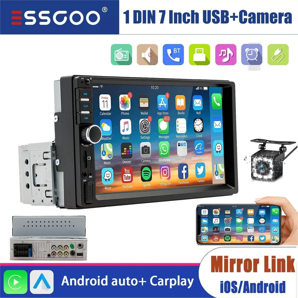 7" Carplay/Android Auto 1 / 2 DIN Car GPS Stereo Head Unit Touch Screen +Camera - Image 1 of 4