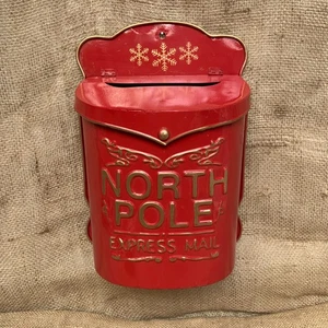 Christmas Letter Box - North Pole - Vintage Style - Red & Gold - Post Box - Picture 1 of 9