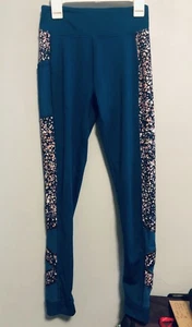 Girls Tek Gear Activewear Leggings Teal And Animal Print Accent L 10-12 - Picture 1 of 4