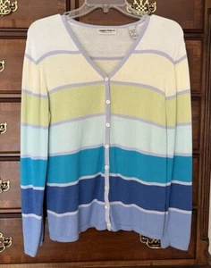Cárdigan De Colección Lord & Taylor Rayas Botón Delantero Para Mujer MEDIANO Azul Púrpura - Imagen 1 de 4