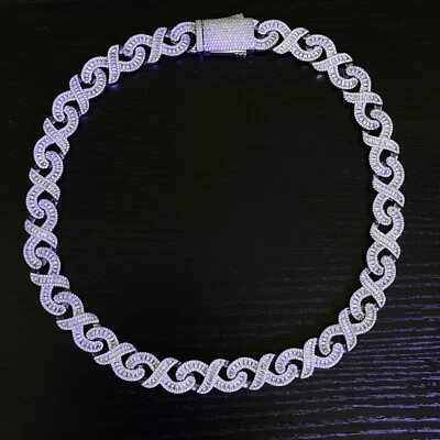 Collar de cadena de eslabones cubanos baguette chapado en plata de 19 pulgadas para hombre Foto 1 de 4