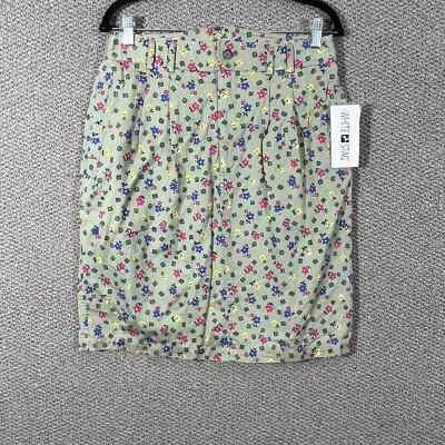 Vintage White Stag Pencil Skirt Womens 14 Green Floral Pockets Pleated Front NEW - Image 1 of 4
