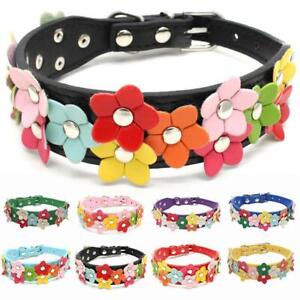 Pet Supplies Dog Collar Flowers Studded Adjustable PU Leather Puppy Necklace New