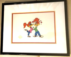 DISNEY SERICEL WOODY & WINNIE WOODPECKER LOVEBIRDS MATTED /FRAMED 21" X 17" COA - Picture 1 of 6