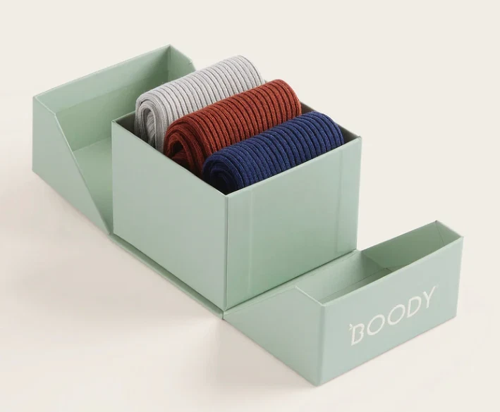 Paquete de 3 cajas de regalo Boody - Calcetines acanalados oxidados, grises, azul marino talla M/L NUEVO Foto 1 de 4