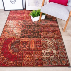 Traditional Patchwork Living Room Runner Rug Red Orange Oriental Large Small - Picture 1 of 5