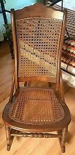 Victorian 1800s Rocking Chair, Walnut Burled Tiger Wood, Cane Rush Seating/Back