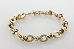 Brazalete de colección JNY Italia oro amarillo y blanco 14K lazo alternativo y nudo 6,5" - Imagen 1 de 7