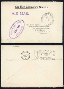 Cayman Islands 1960 stampless OHMS airmail cover to England GEORGETOWN pmk - Picture 1 of 1