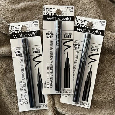 ❤️ 3x Wet n Wild Proline Felt Tip Eyeliner Defined Lines #875B Black Noir - Image 1 of 4