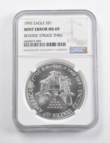 Mint Error MS69 1992 American Silver Eagle REV Struck Thru NGC *3449 Cover