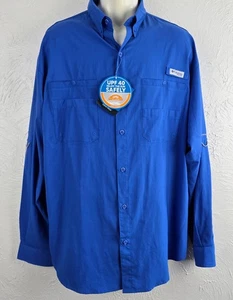 Columbia PFG Tamiami II Long Sleeve Men's Blue Shirt Omni-Shade UPF 40 Size XL - Picture 1 of 15