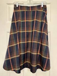 ModCloth Skirt Womens Medium Prim Class Hero A-line Plaid Blue Lined High Waist - Picture 1 of 7