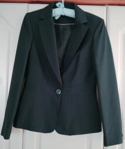 Ladies F&F Black with Beige Pinstripe Fully Lined Skirt Suit Size 8 - Picture 1 of 5