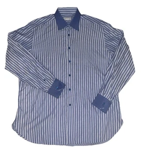 Stefano Ricci Men’s Blue & White Striped Luxury Button Shirt Size 17.5 / 44 - Picture 1 of 2