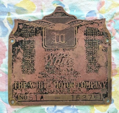Placa de datos de camión White Motor Corporation modelo 51A. 1928-1933, S/N 163761 ¡Bonito! Foto 1 de 4