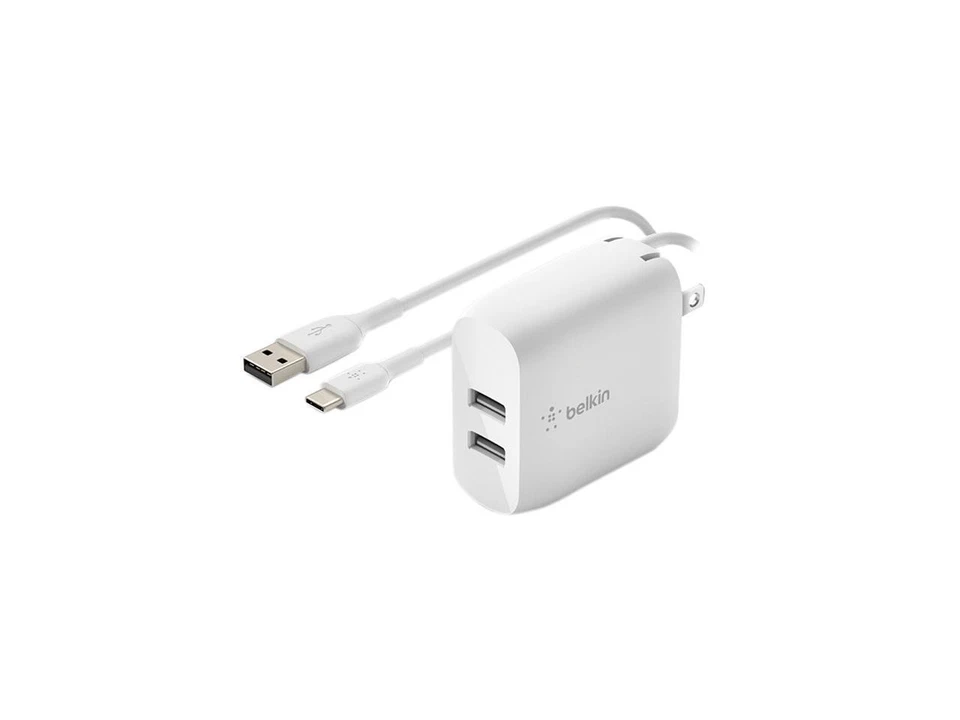 BELKIN WCE001dq1MWH White BOOST CHARGE Dual USB-A Wall Charger 24W USB-A to