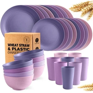 32-Piece Kitchen Plastic Wheat Straw Dinnerware Set Service for 8 Plates Dessert - Picture 1 of 8