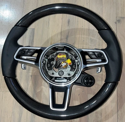 Volante de carbono genuino Porsche 911 991 981 Cayman Boxster con refuerzo NEGRO Foto 1 de 4