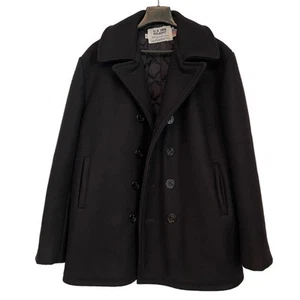 Schott NYC US 740N Pea Jacket Black Wool Coat Lined Navy Mens Size 44 L/XL - Picture 1 of 7