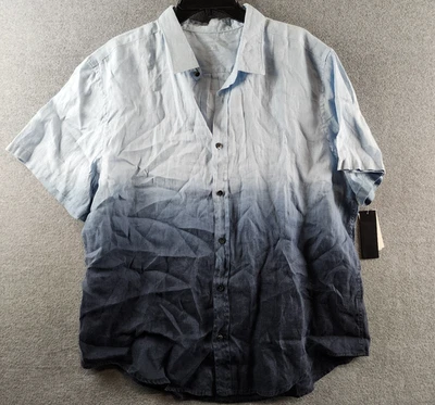 The Men's Store at Bloomingdale's Dip Dye Short Sleeve Linen Shirt XL Blue Ombre - Image 1 of 4